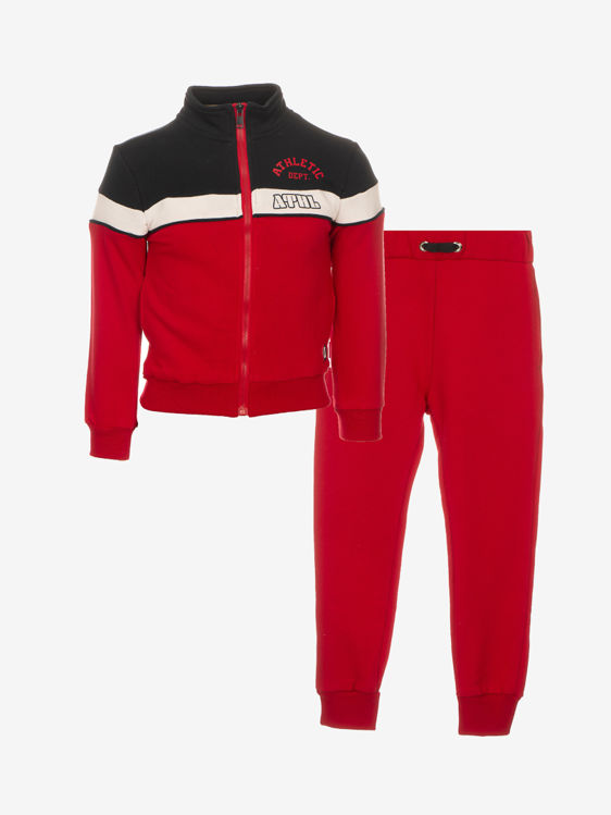 Picture of ND7432- HIGH QUALITY BOYS COTTON 2 PCS TRACKSUIT RED/CAMEL